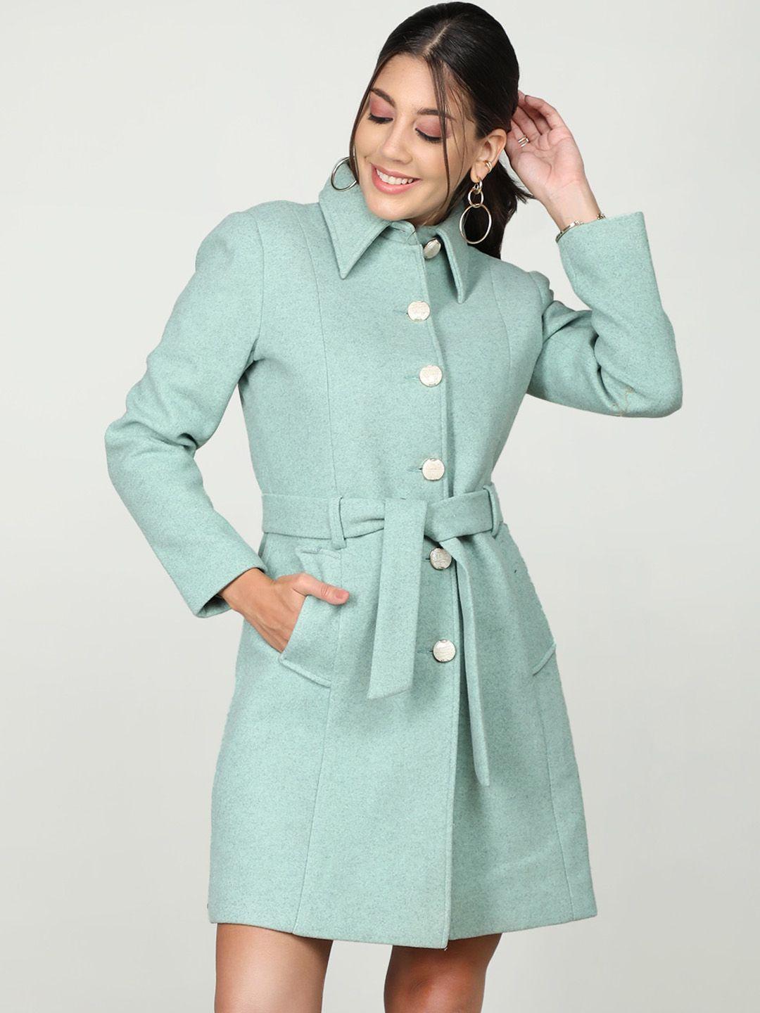 dlanxa belted single-breasted woollen overcoat