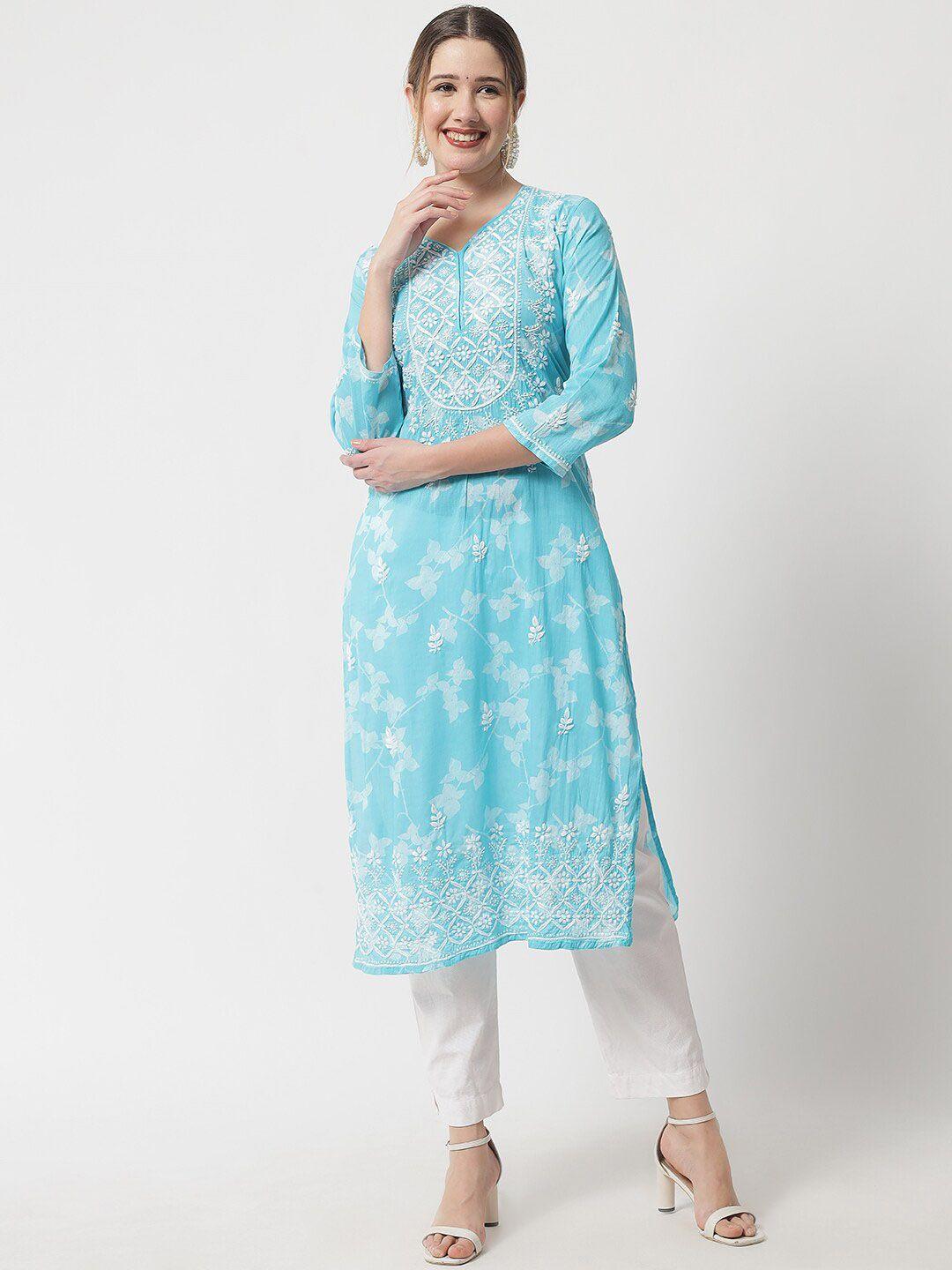 ethnava floral embroidered v-neck kurta