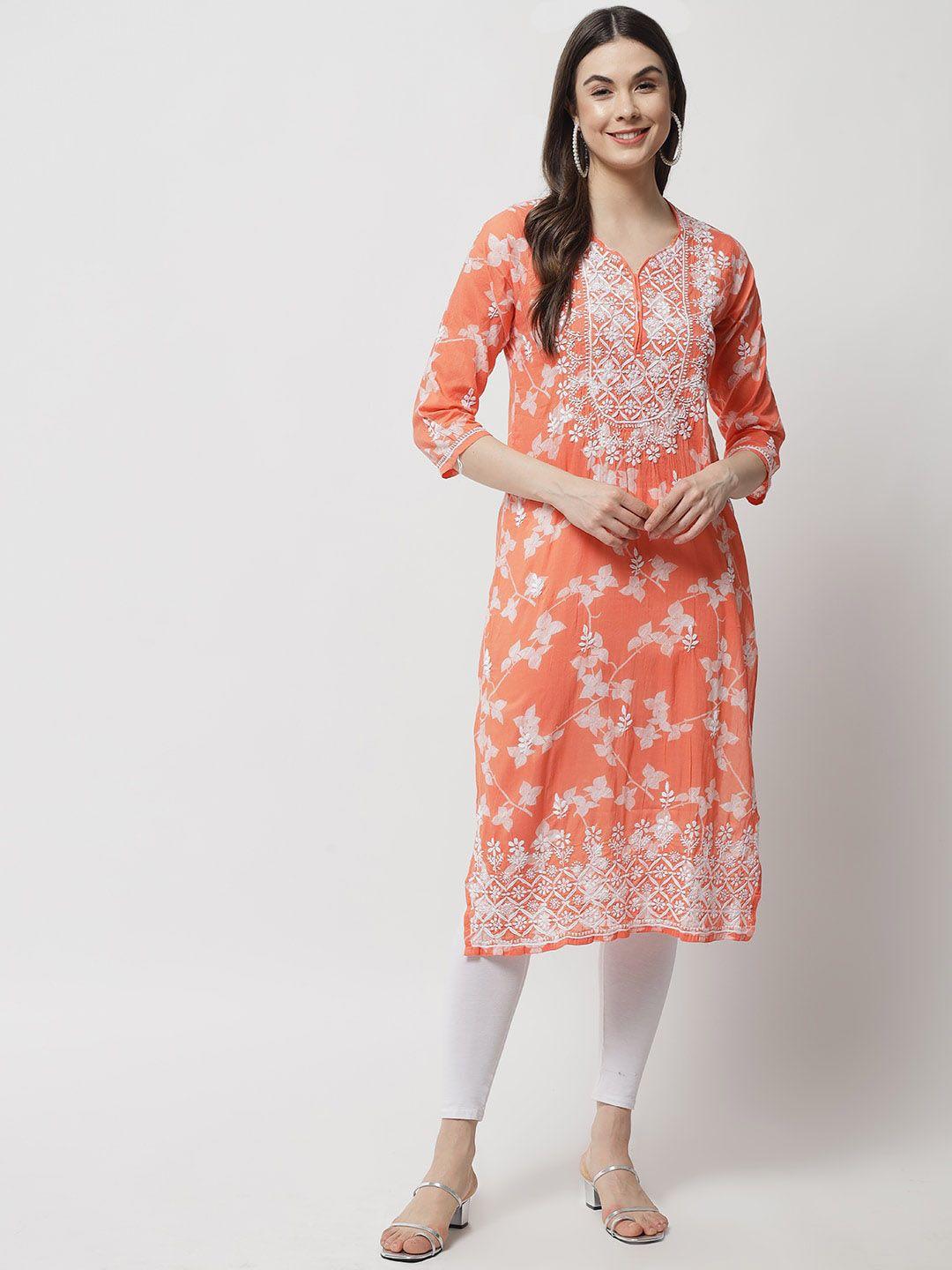 ethnava floral embroidered v-neck kurta