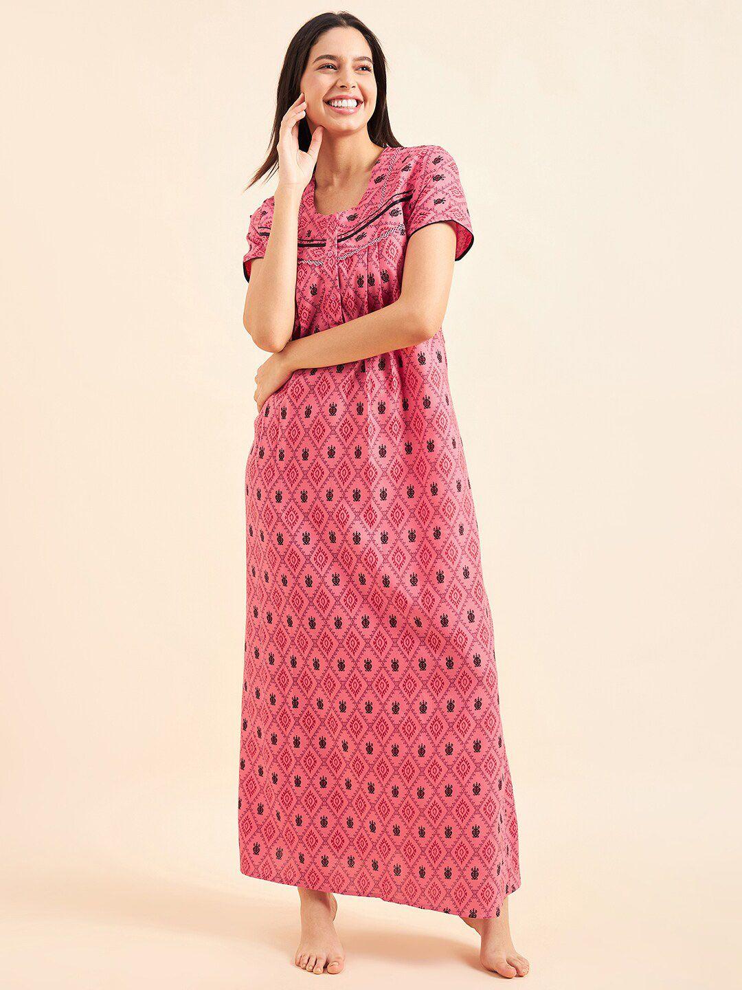 sweet dreams ethnic motif printed cotton maxi nightdress