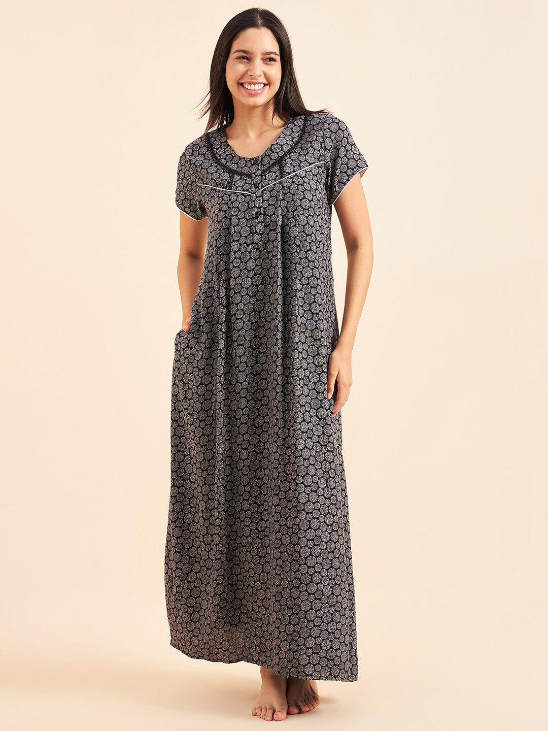 sweet dreams black & white geoemtric printed maxi pure cotton nightdress