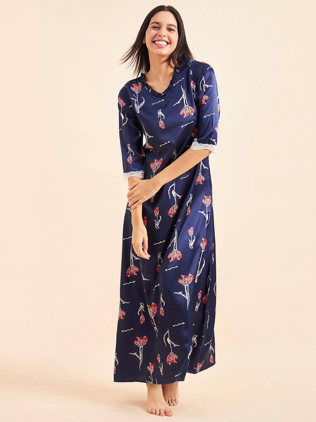 sweet dreams printed satin maxi nightdress