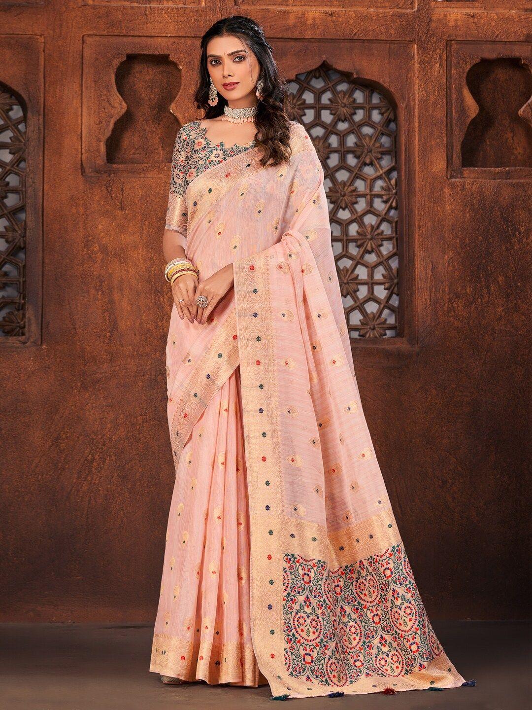 sangria ethnic motifs woven design banarasi saree with blouse piece