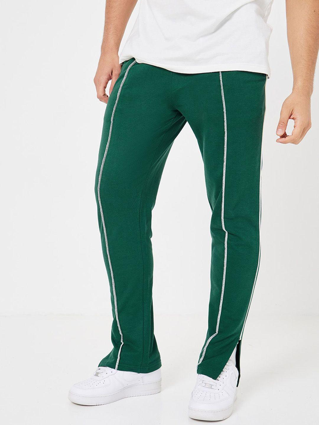 styli green relaxed fit side pining & front slit pure cotton track pant