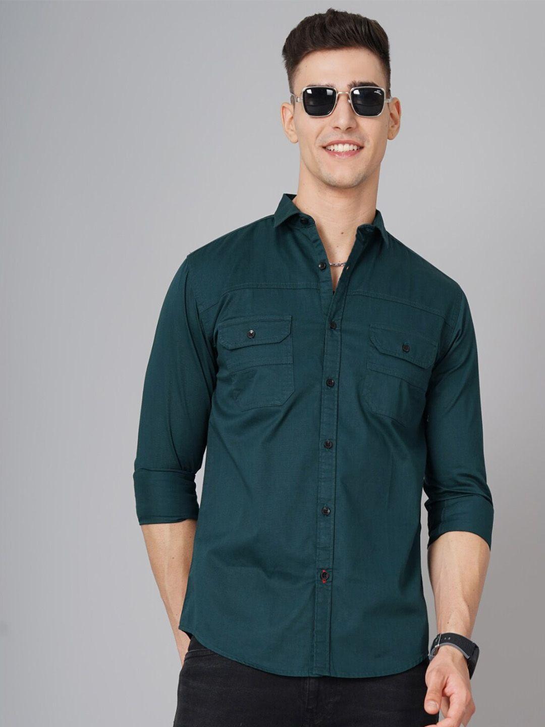 paul street men teal standard slim fit opaque casual shirt