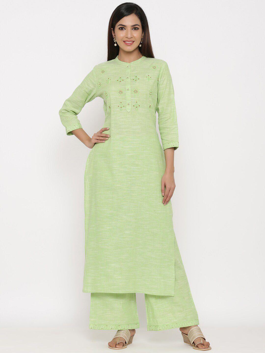 kalini floral embroidered yoke design pure cotton straight kurta with palazzos