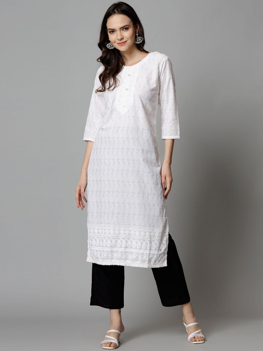 kalini chikankari embroidered round neck straight kurta