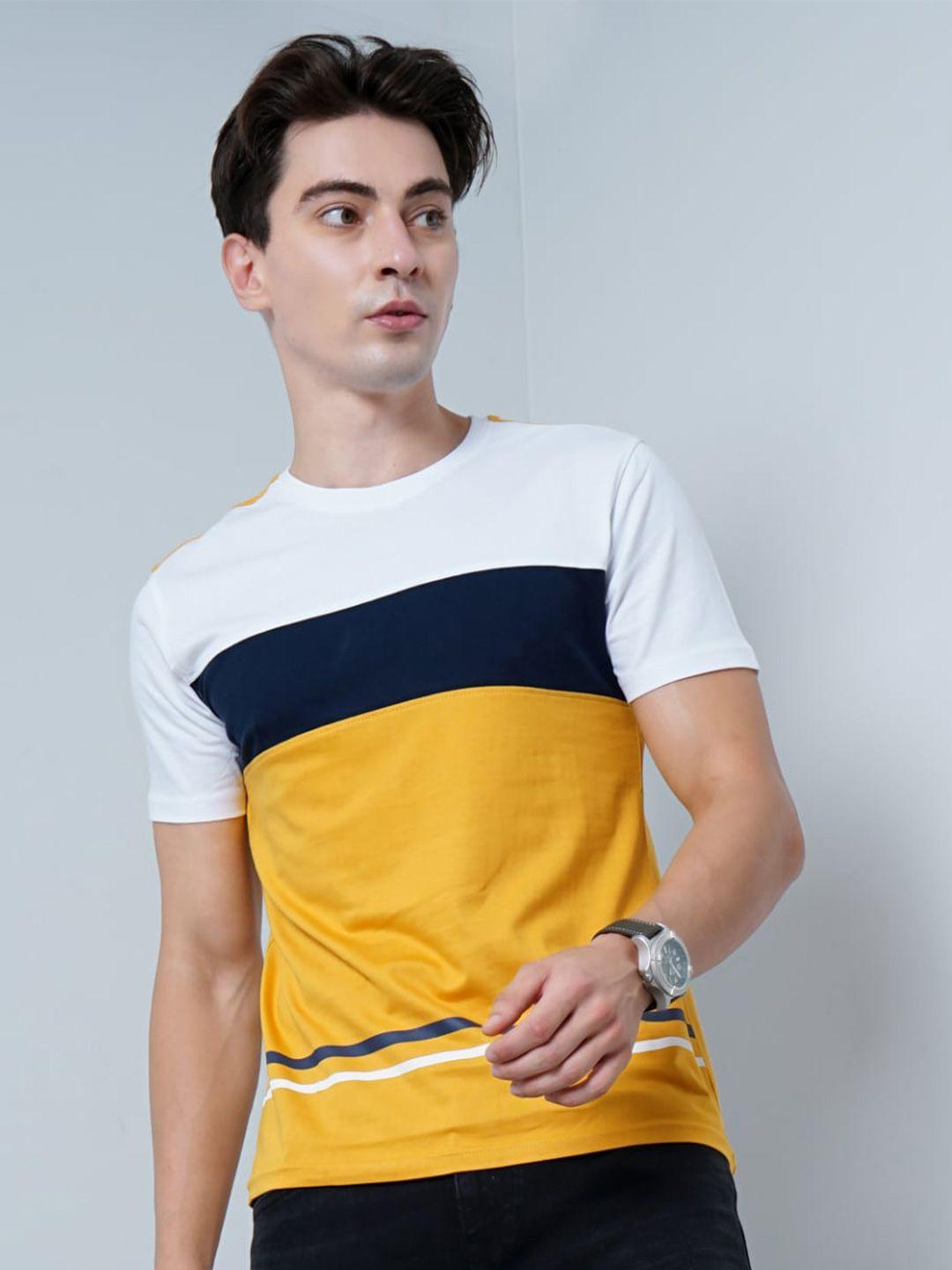 paul street men yellow striped bio finish pockets slim fit t-shirt