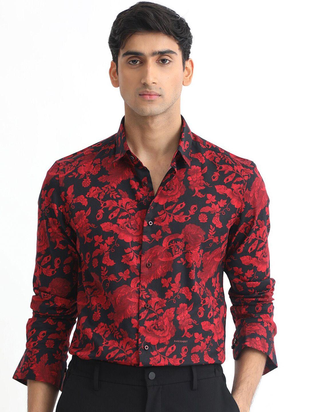 rare rabbit slim fit floral printed cotton casual shirt