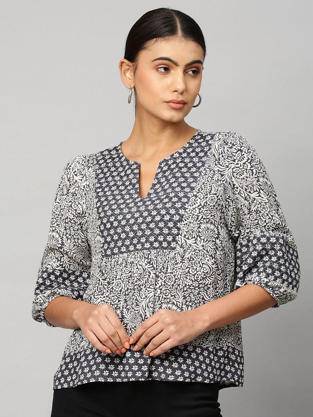 chemistry ethnic motifs printed puff sleeves regular top