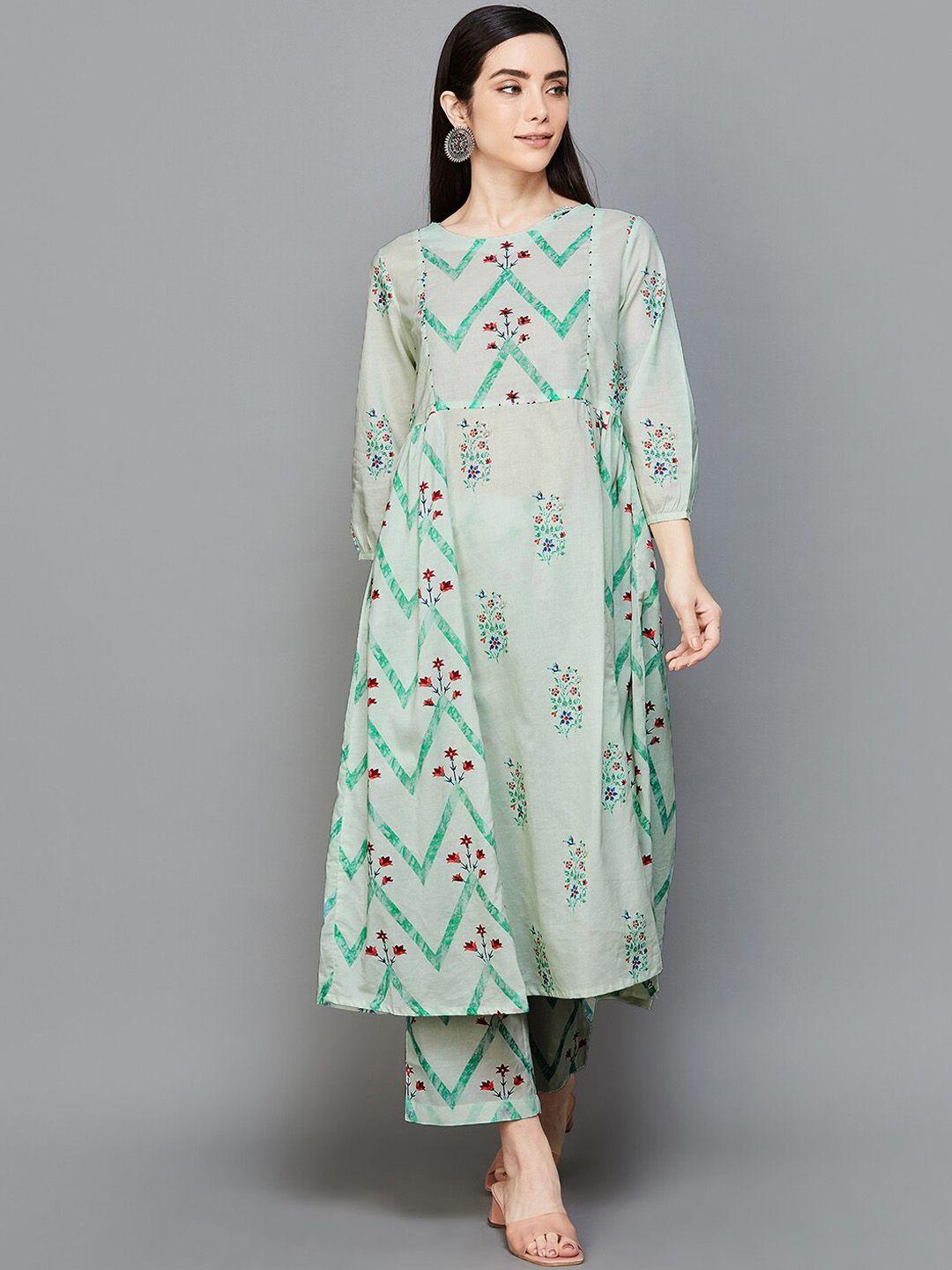 melange by lifestyle floral printed a-line pure cotton kurta with trousers