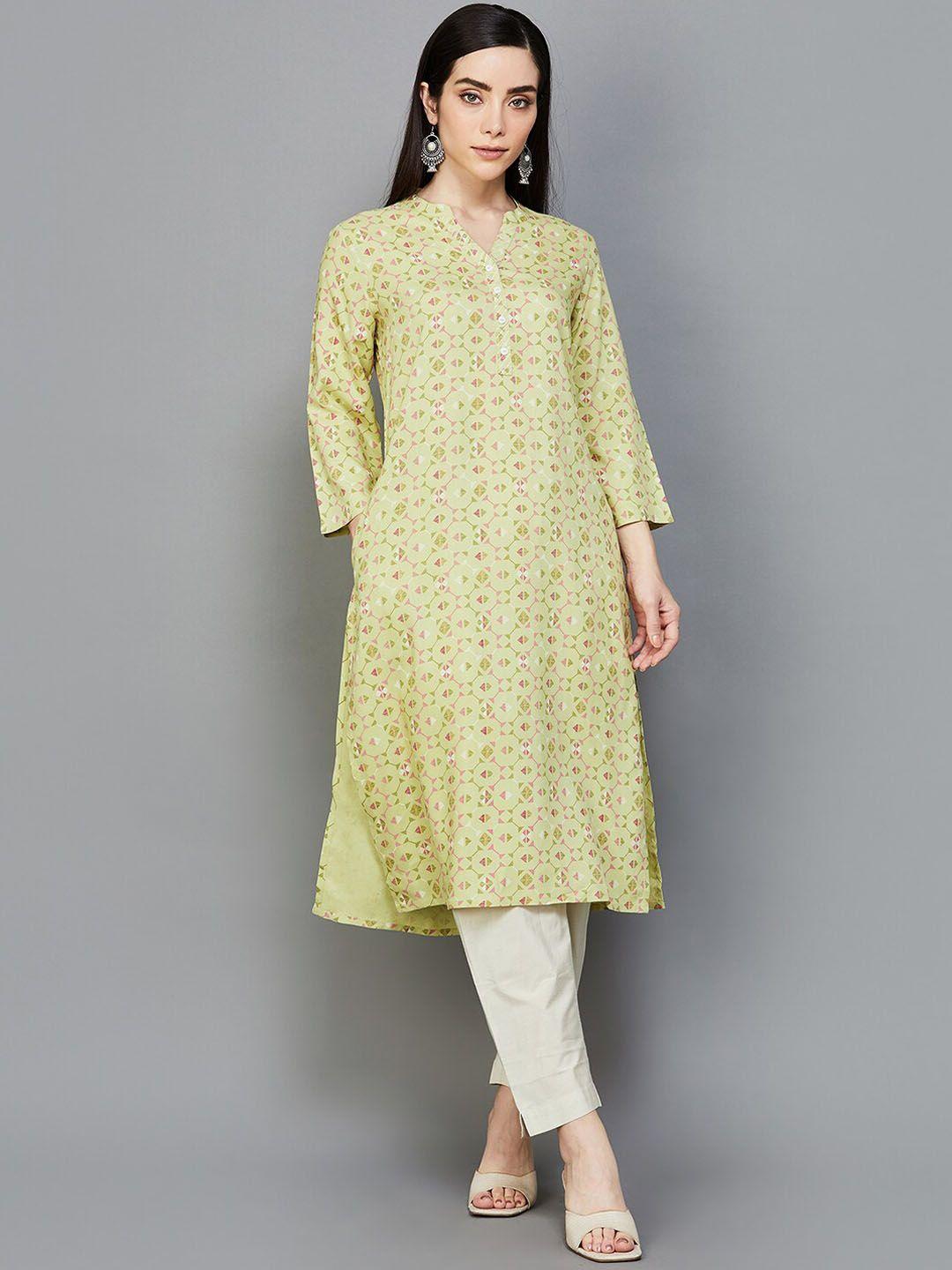 melange by lifestyle geomeric printed mandarin collar kurta