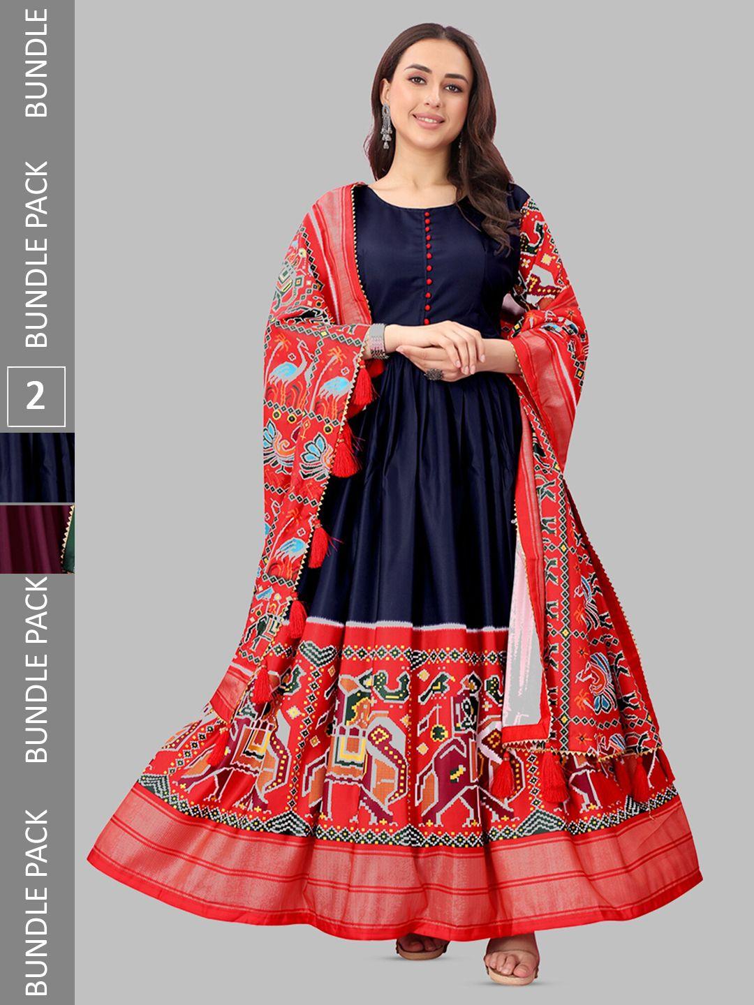 n n enterprise selection of 2 patola printed maxi ethnic gown with dupatta