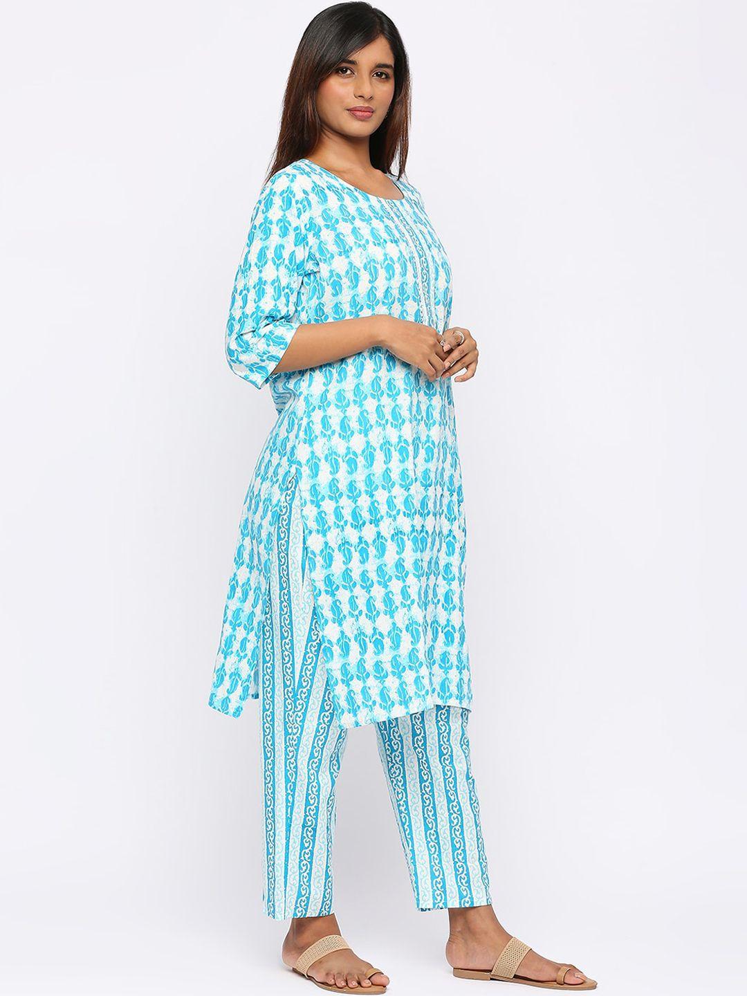 zri paisley printed pure cotton straight kurta with trousers