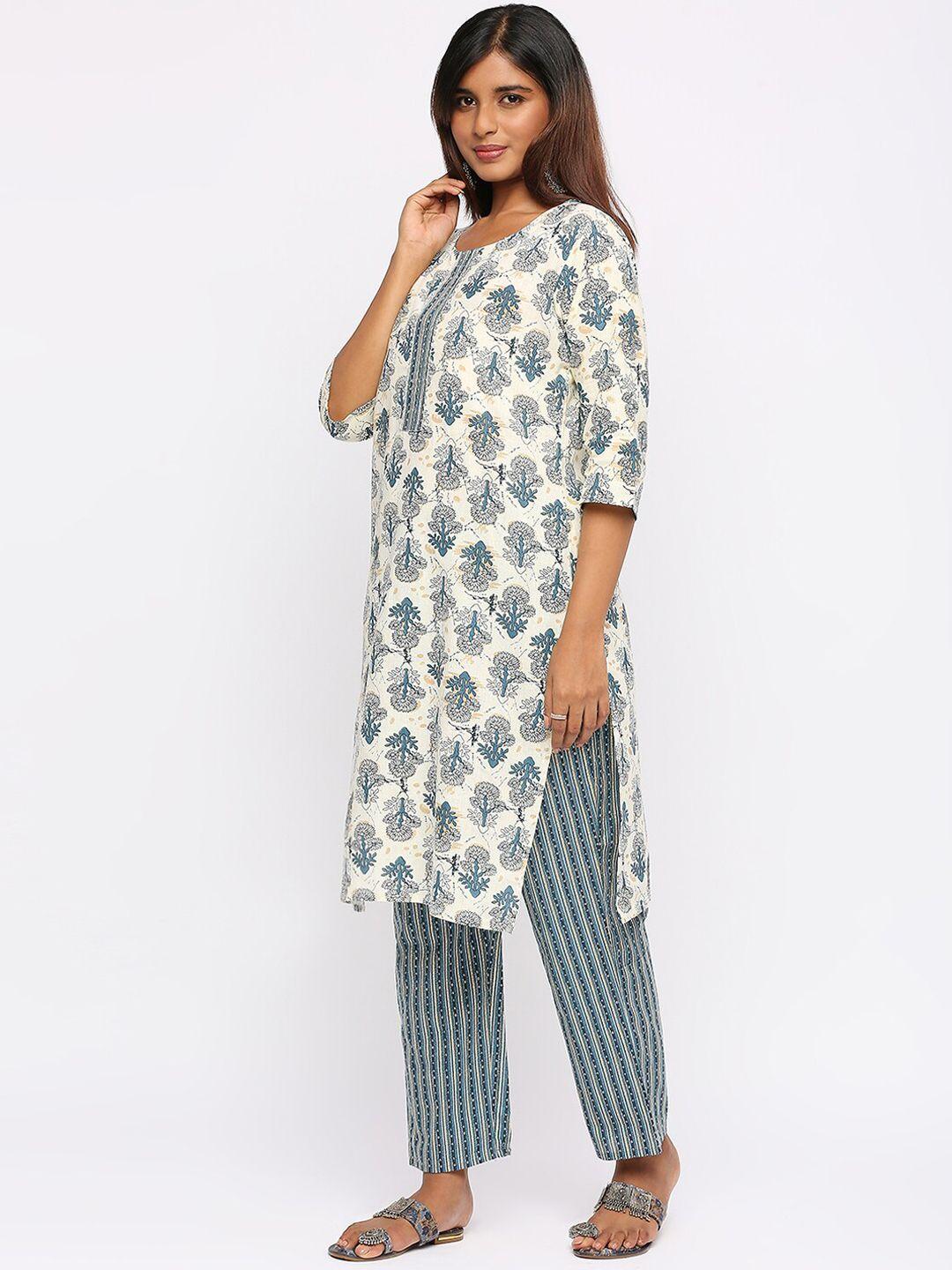 zri ethnic motifs printed gotta patti pure cotton straight kurta with trousers