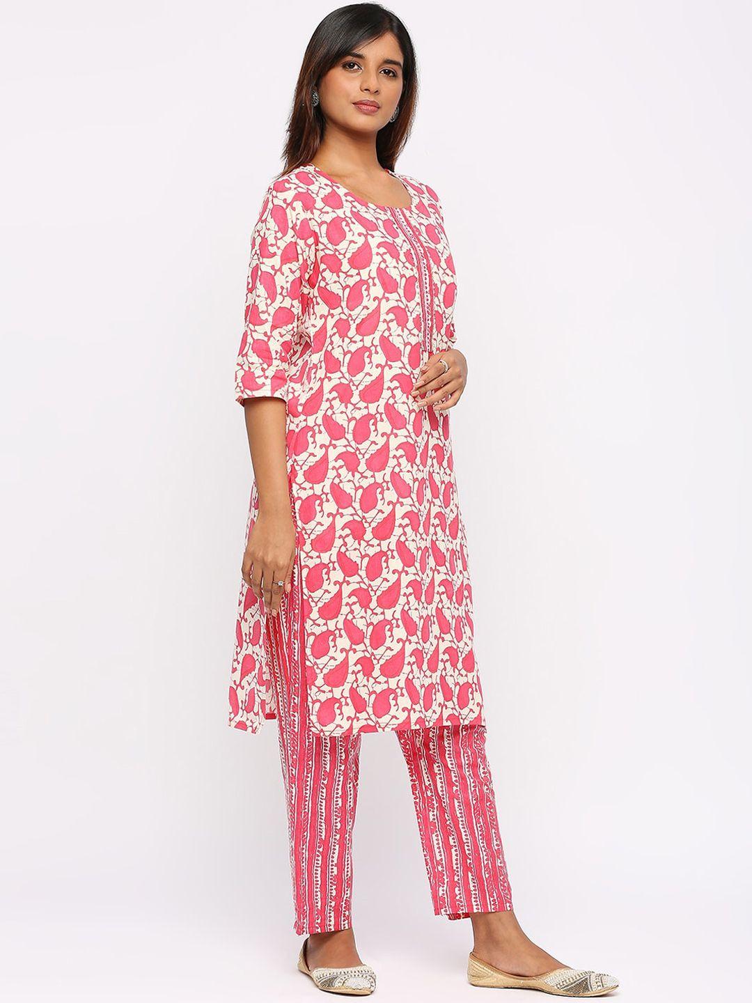 zri paisley printed gotta patti pure cotton straight kurta with trousers