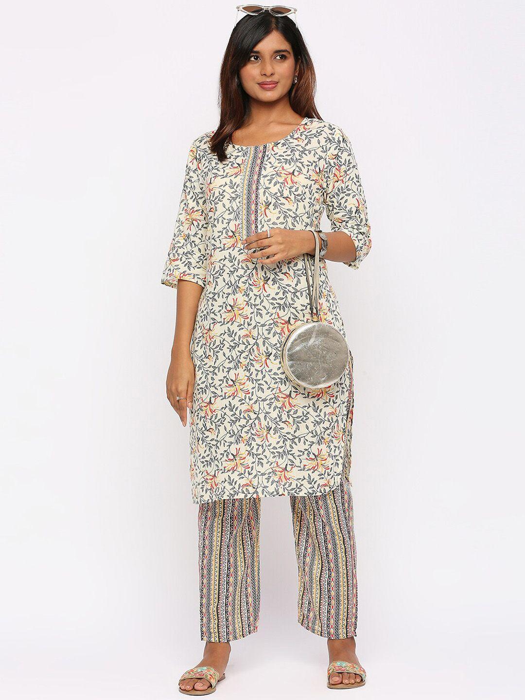 zri floral printed gotta patti pure cotton straight kurta with trousers