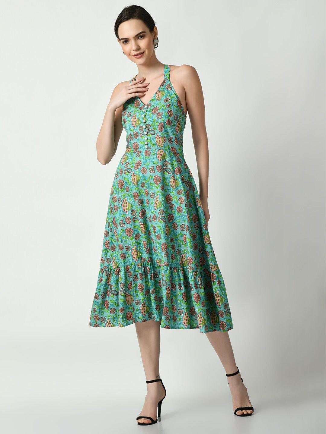 kalini floral printed halter neck cotton a-line dress