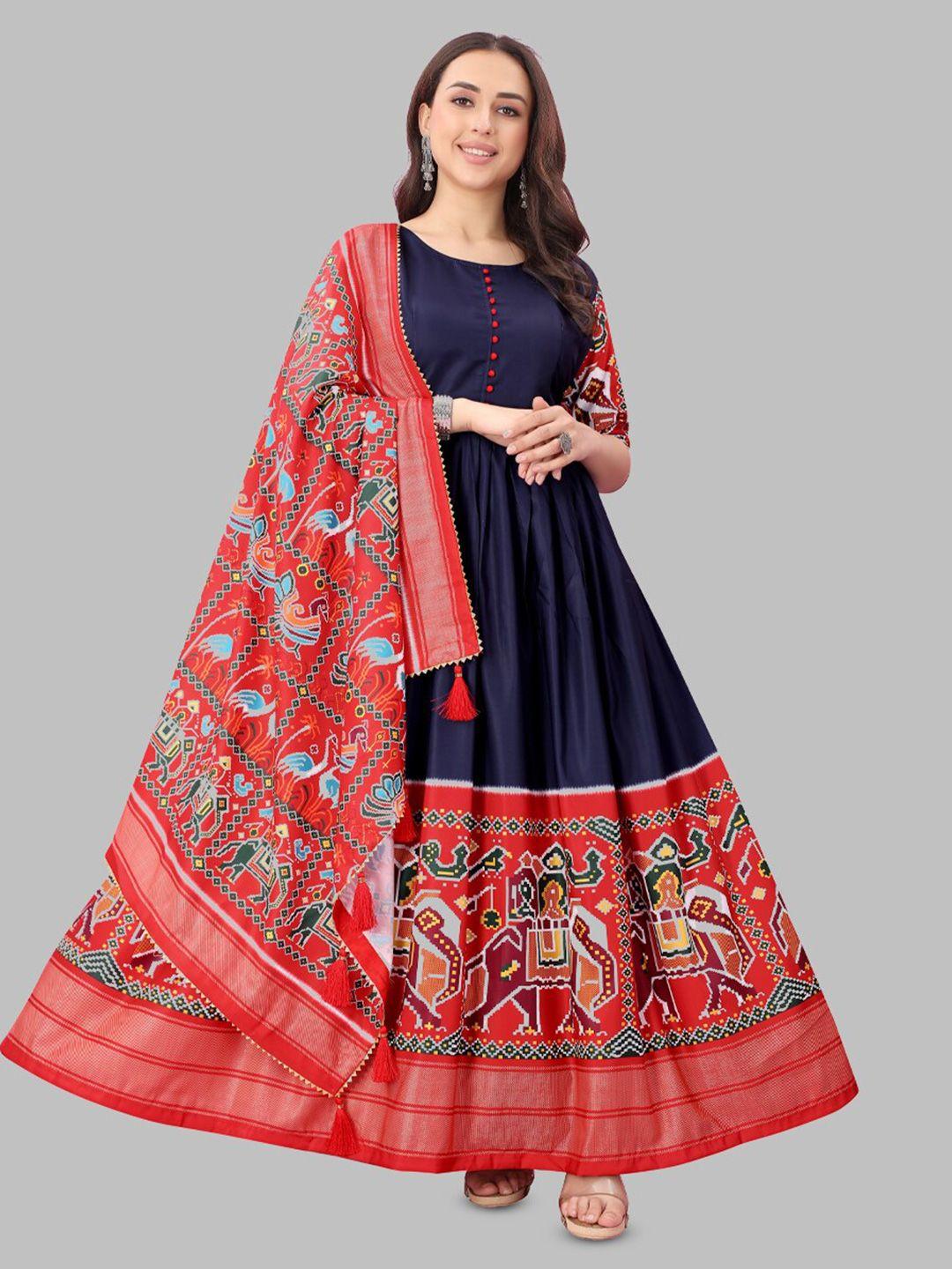 n n enterprise patola printed maxi ethnic gown with dupatta