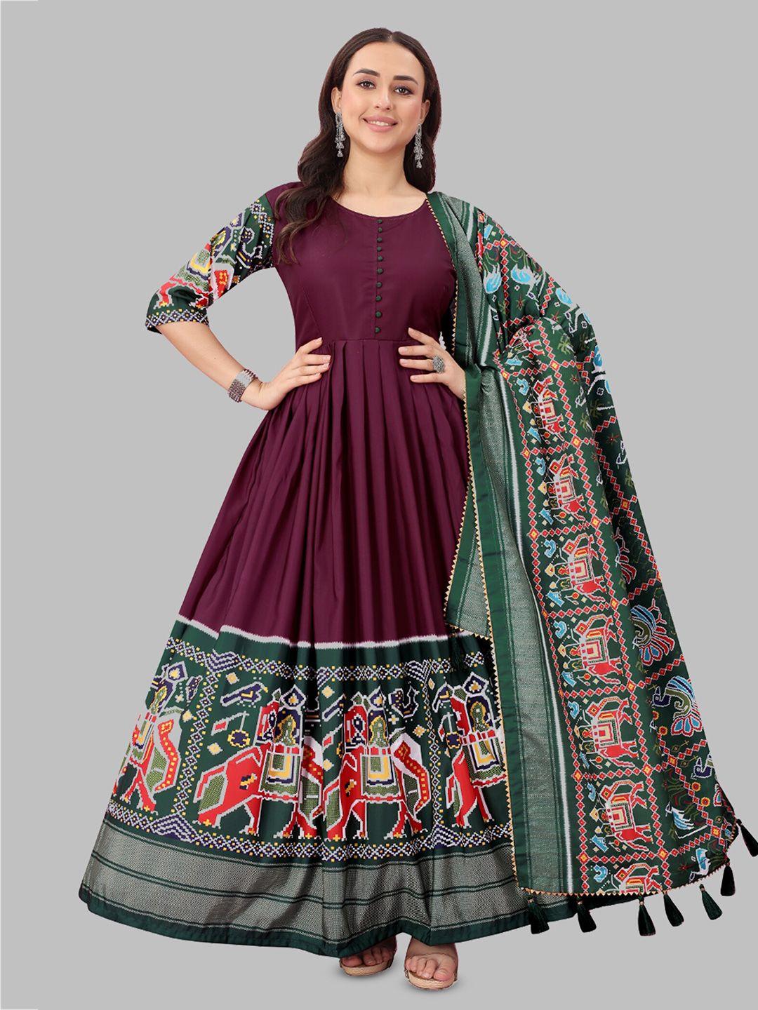 n n enterprise patola printed long flared gown with gotapatti dupatta