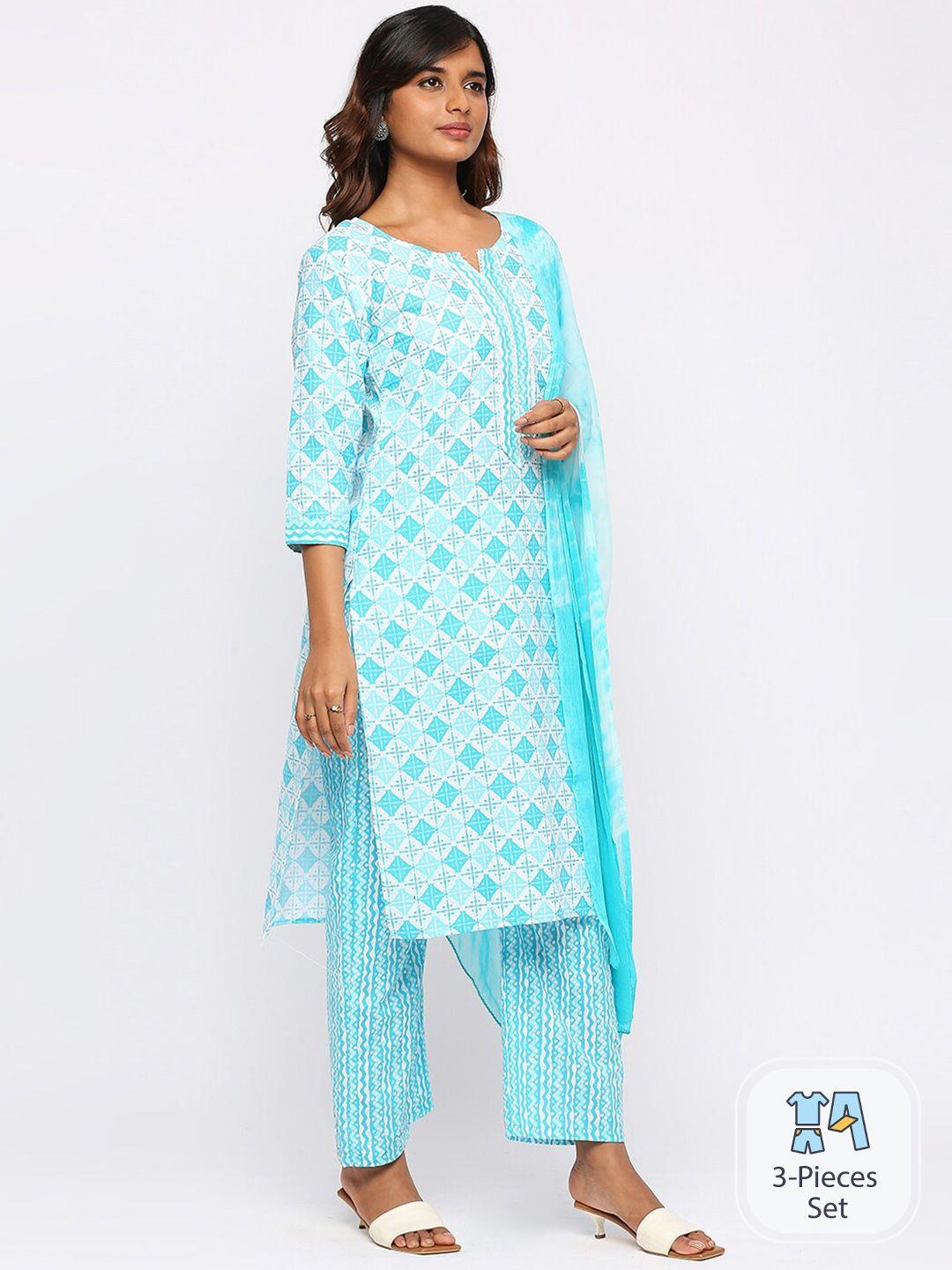 zri printed regular pure cotton kurta with trousers & dupatta