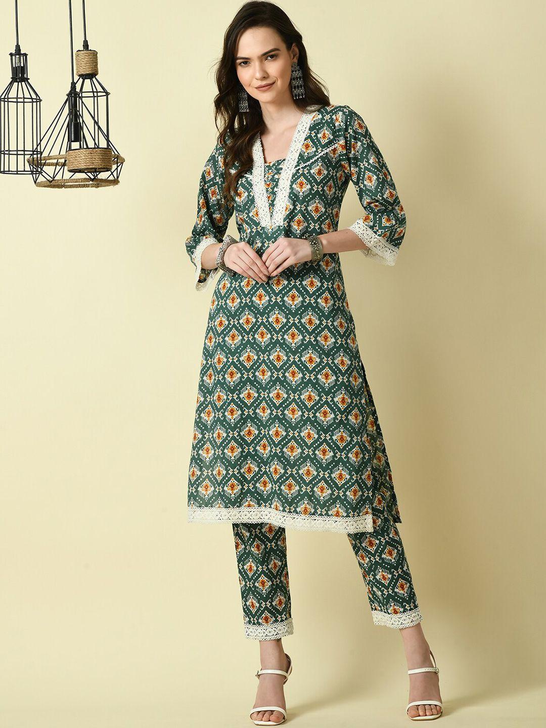 kalini ethnic motifs printed regular pure cotton kurta with trousers