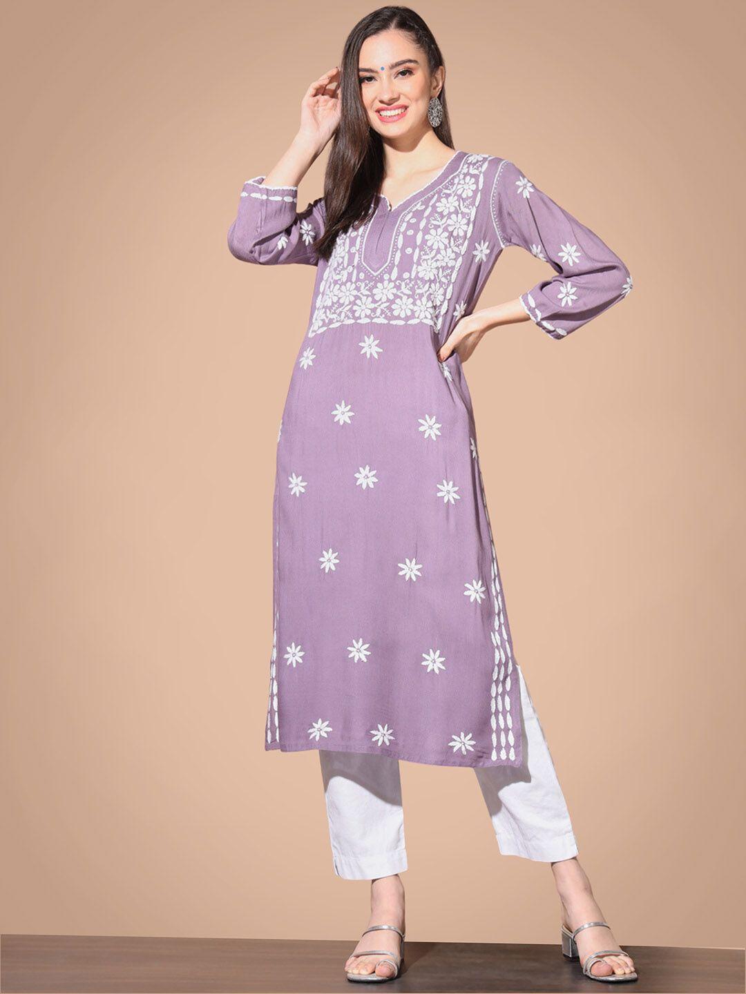 ethnava ethnic motifs embroidered v-neck cotton straight kurta