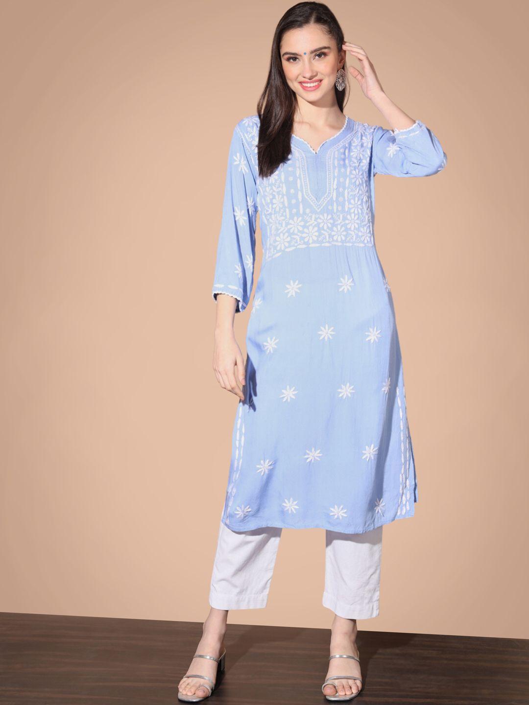 ethnava ethnic motifs embroidered v-neck cotton straight kurta