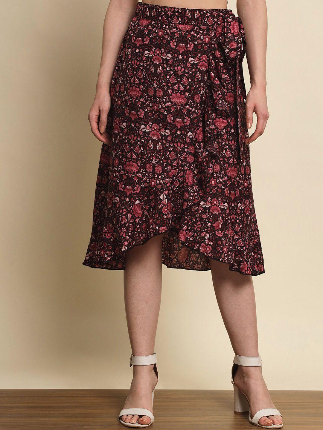 trend arrest floral printed wrap-around midi skirt