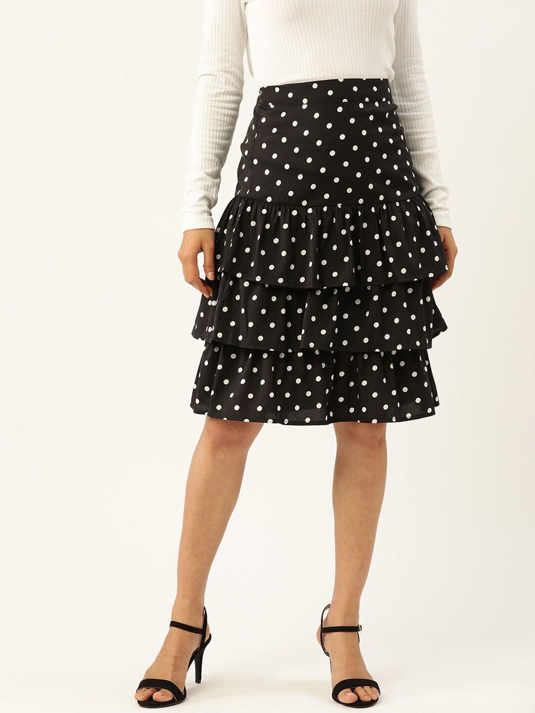 trend arrest polka dots printed frilled knee-length skirt