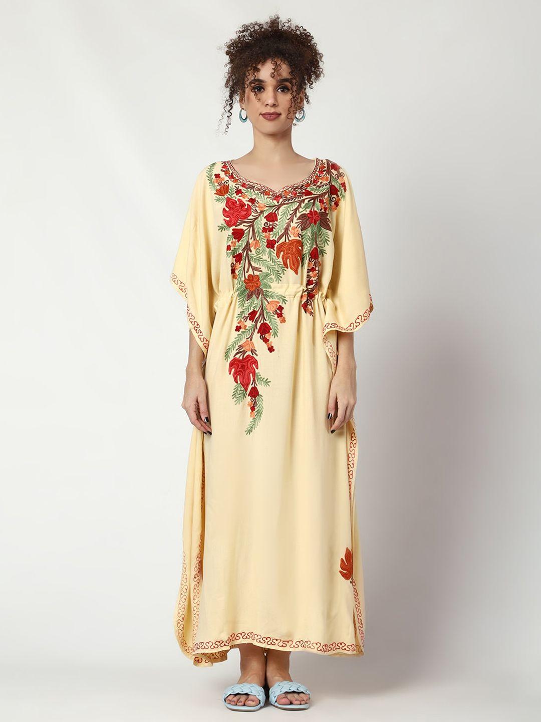 craftbazar floral embroidered kaftan maxi dress