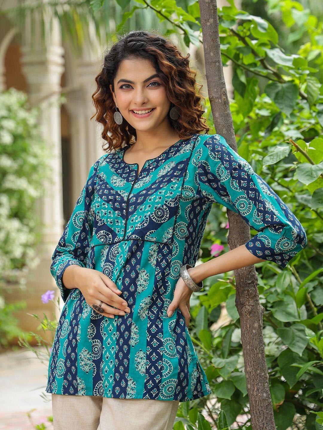 rain & rainbow ethnic motifs printed pure cotton kurti