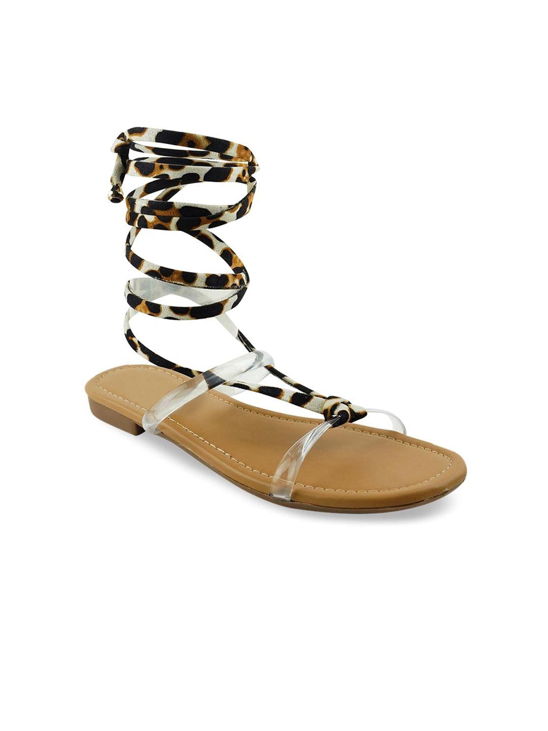 myra printed gladiators with buckles flats