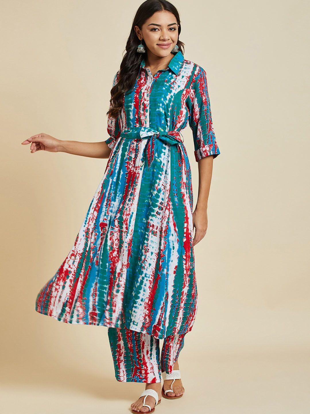 sangria tie & dye printed a-line kurta with palazzo set