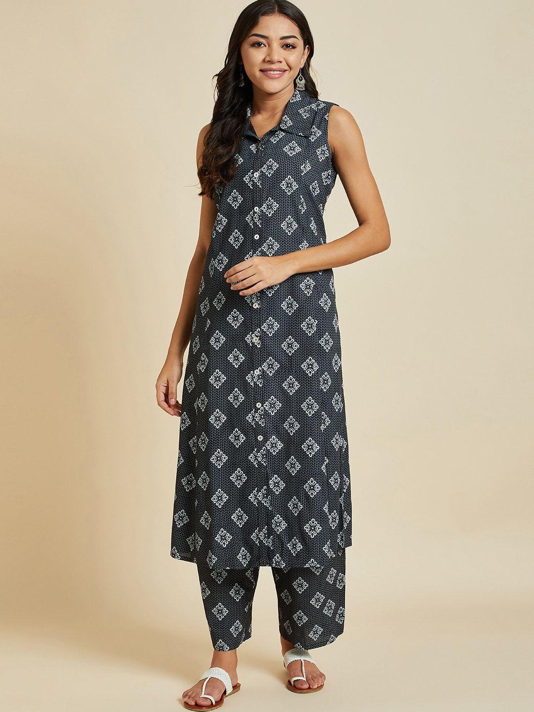 sangria ethnic motifs printed a-line kurta with palazzo