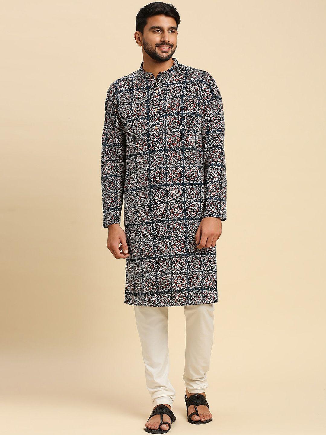 anubhutee ethnic motifs printed mandarin collar long sleeve pure cotton straight kurta