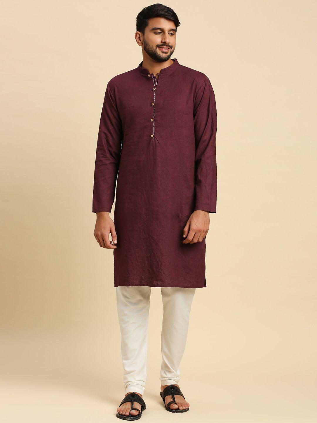 anubhutee mandarin collar flax kurta