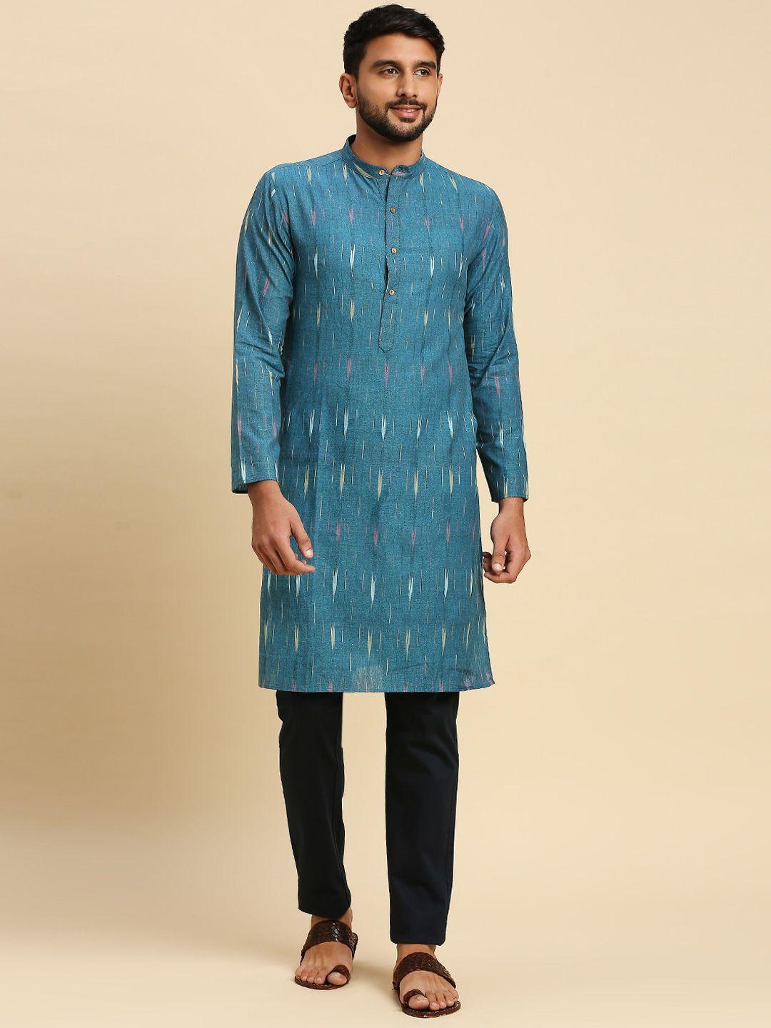 anubhutee ethnic motifs woven design mandarin collar long sleeve cotton straight kurta