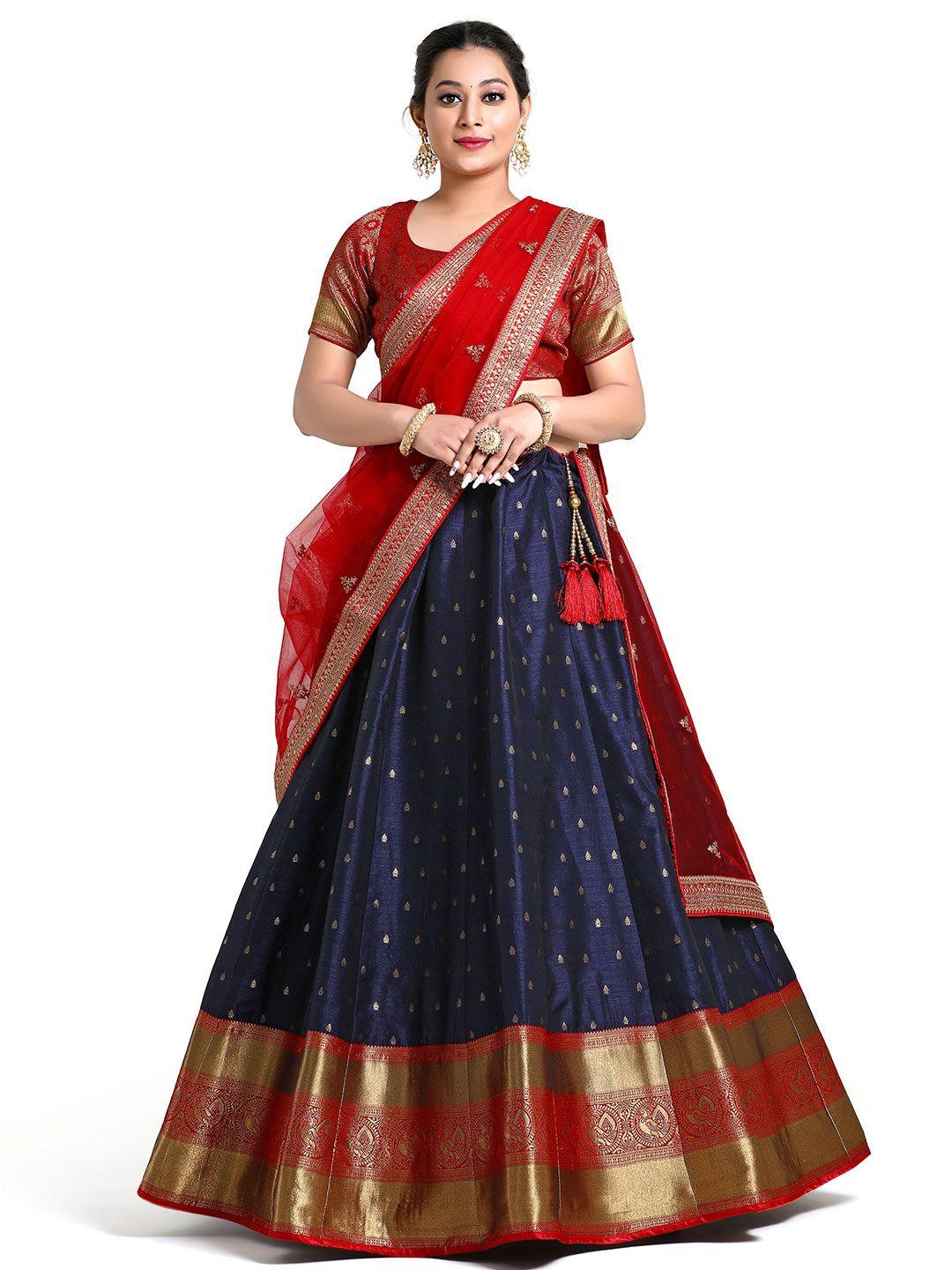 halfsaree studio woven design semi-stitched lehenga & blouse with dupatta