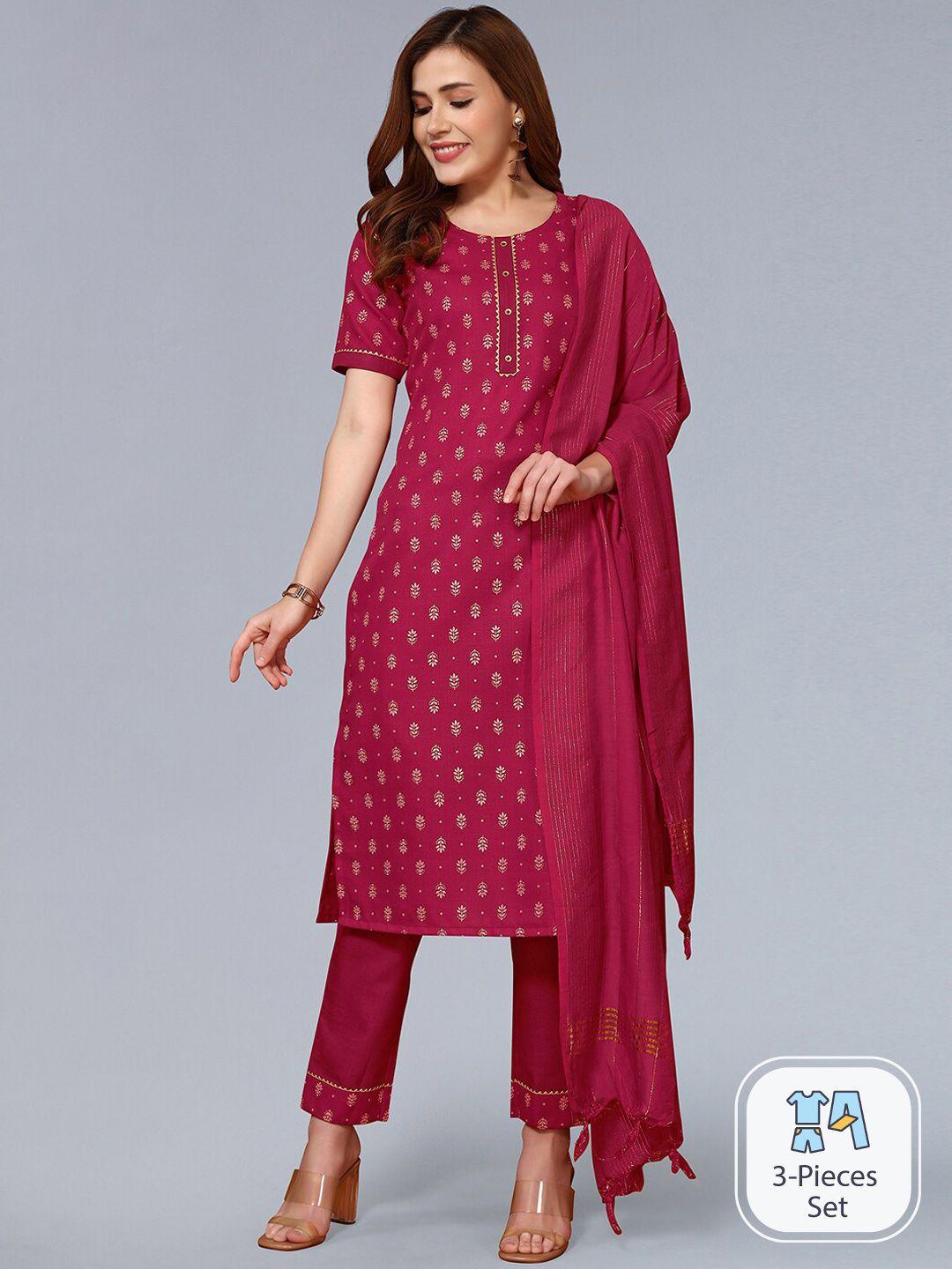 skylee ethnic motifs printed regular kurta with trousers & dupatta