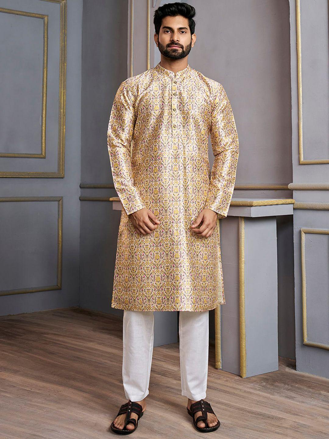 inddus ethnic motifs printed mandarin collar kurta