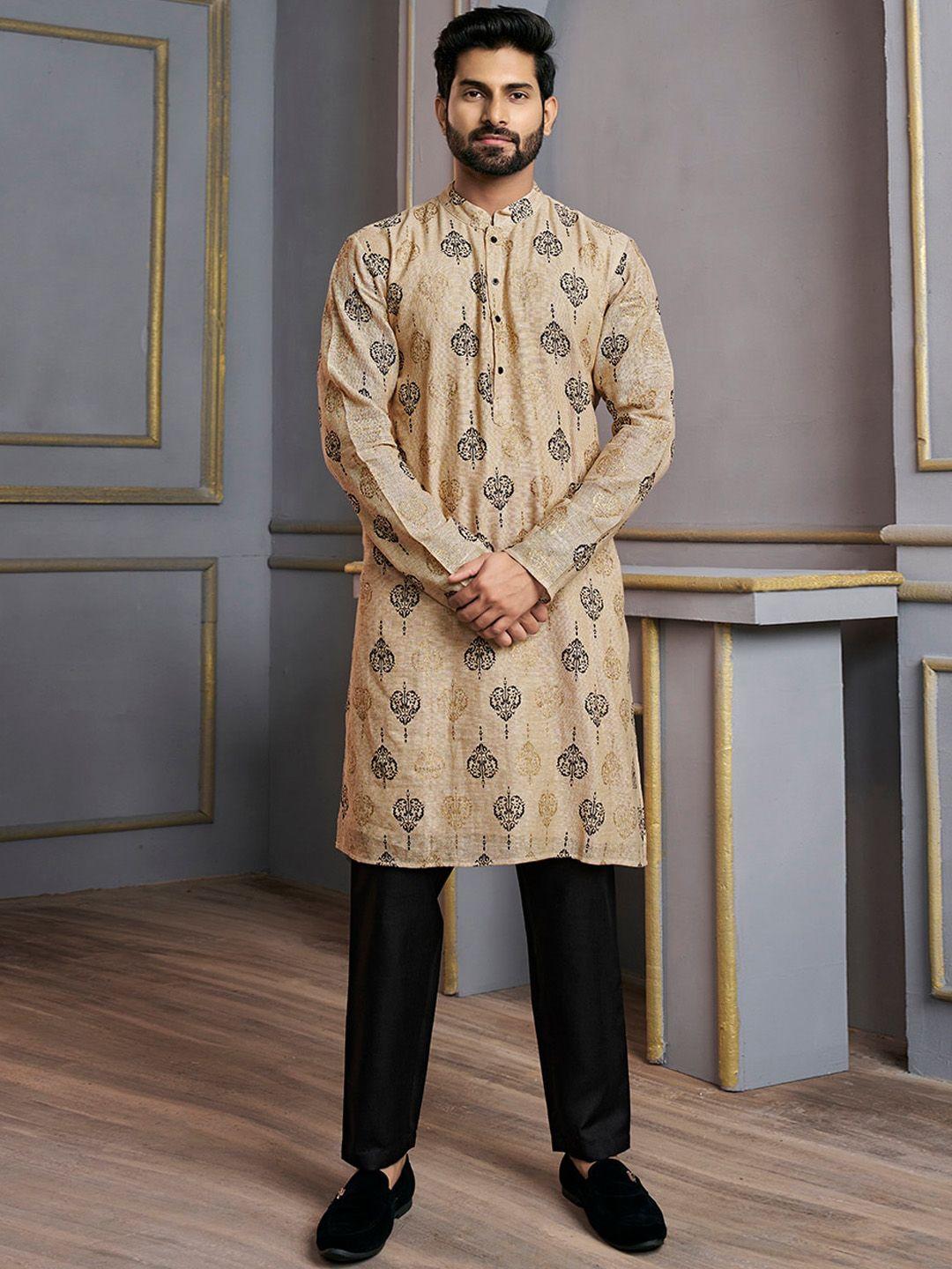 inddus ethnic motifs printed mandarin collar kurta