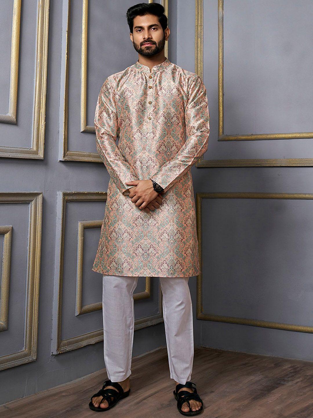 inddus ethnic motifs printed mandarin collar kurta