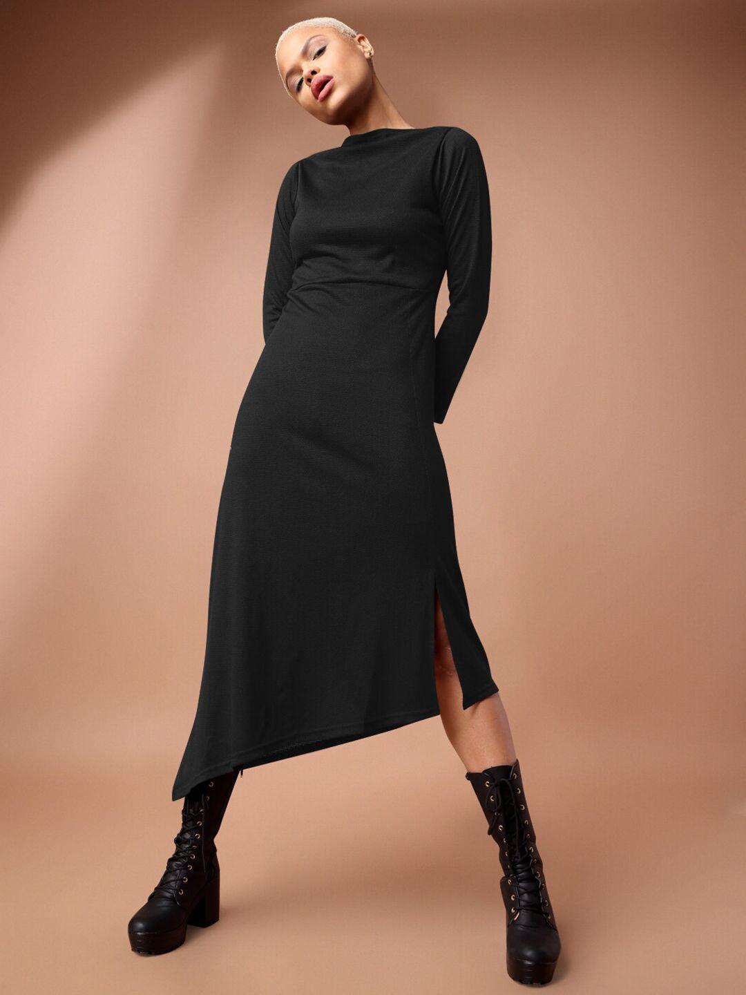 purvaja long sleeves bodycon midi slit dress