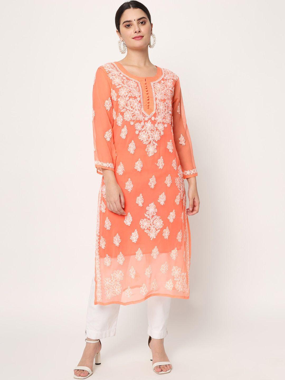 paramount chikan floral embroidered chikankari georgette kurta