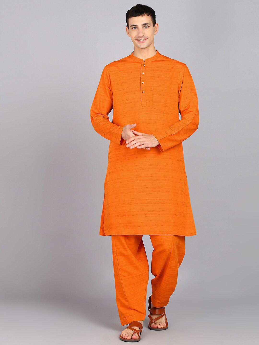 here&now mandarin collar pure silk straight kurta with trousers