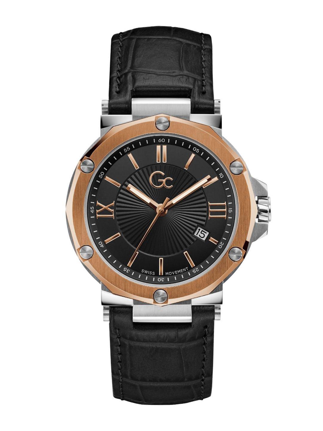 gc men printed leather textured straps analogue watch y61005g2mf