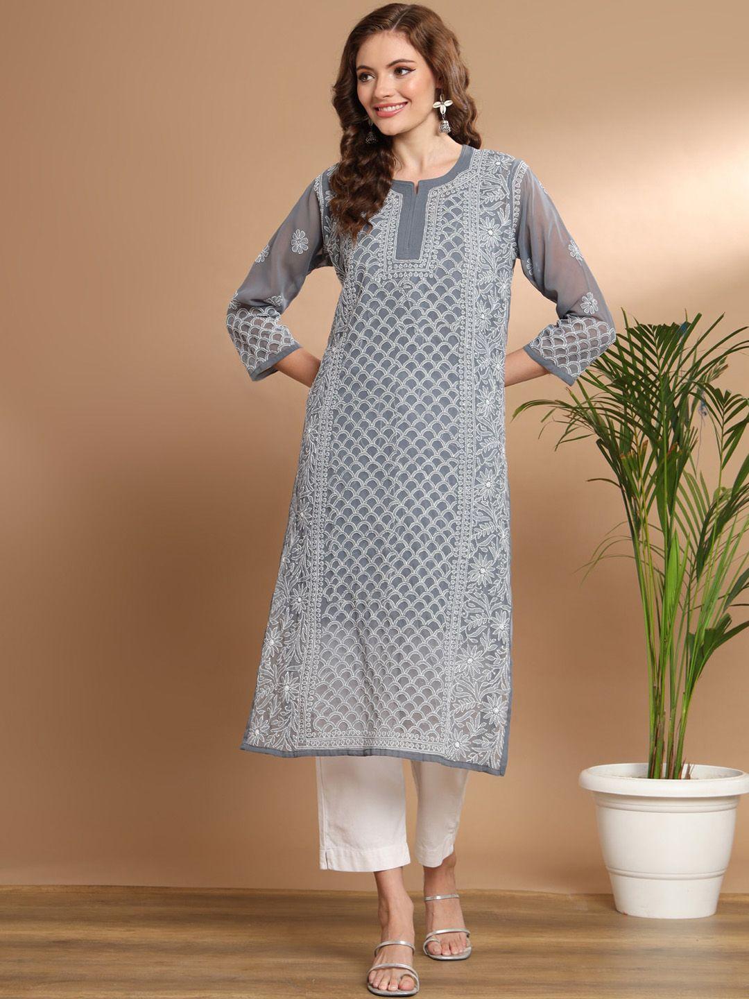 ethnava ethnic motifs embroidered chikankari straight kurta