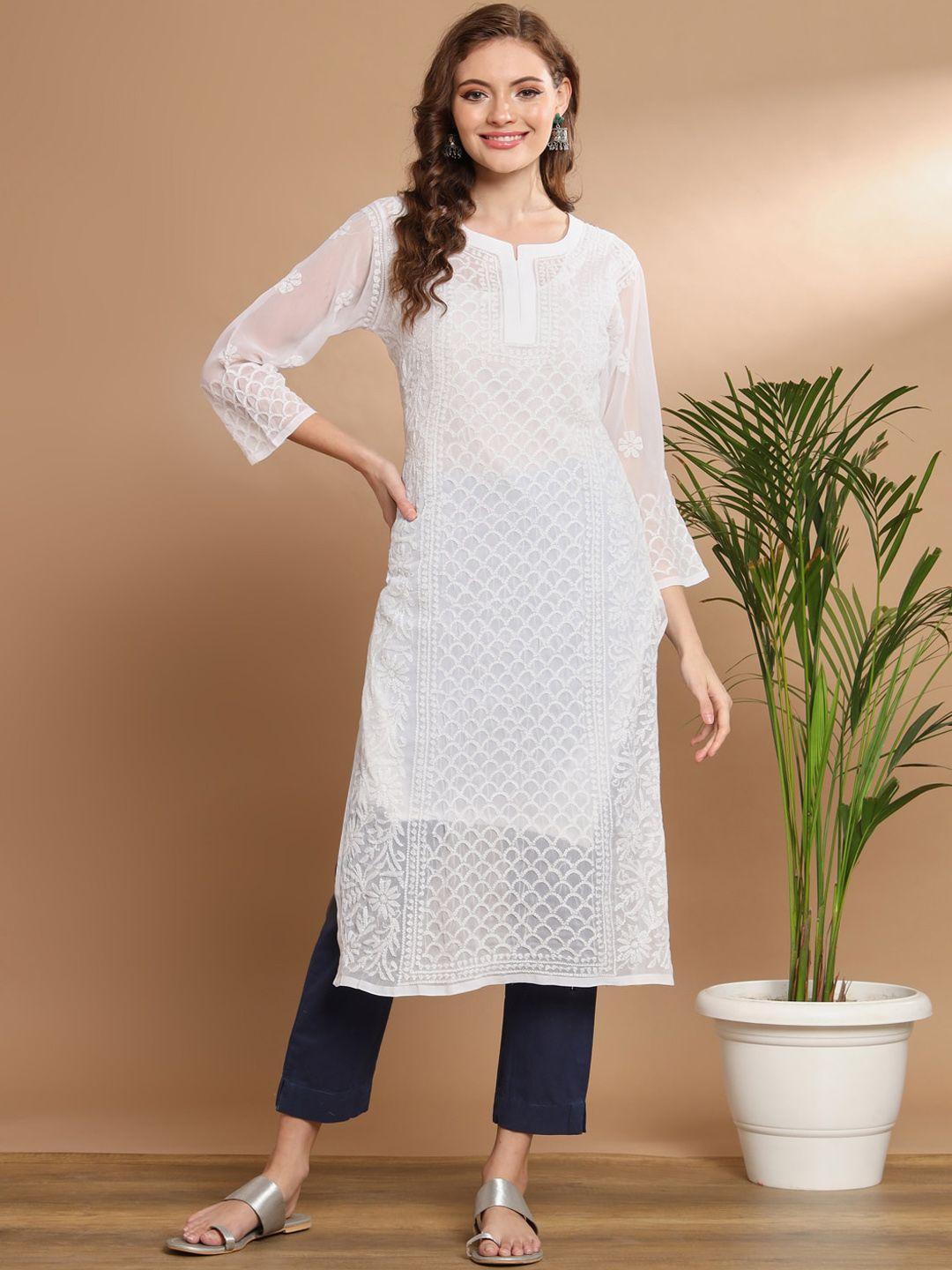 ethnava ethnic motifs embroidered chikankari straight kurta