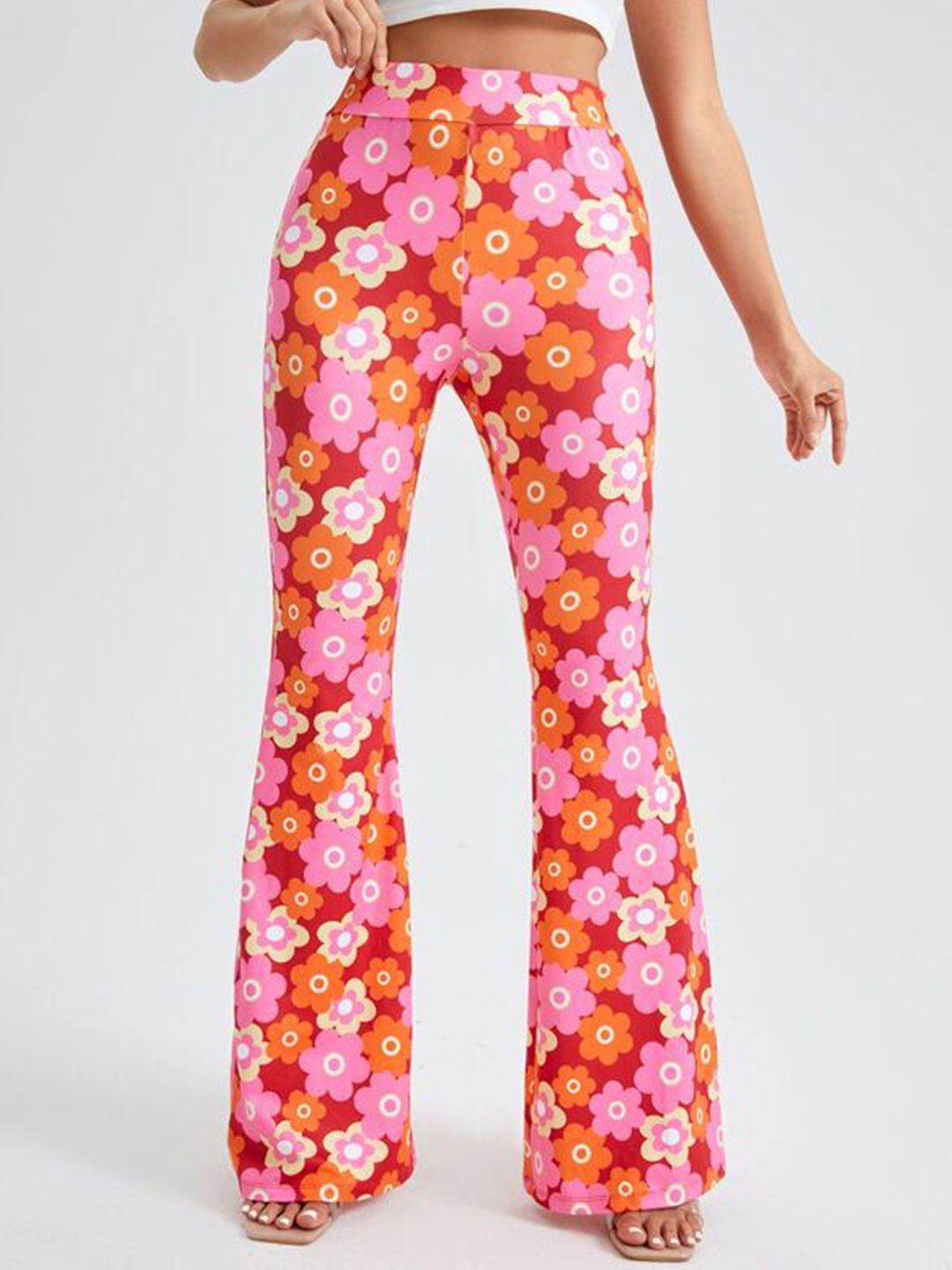 fashion booms women high-rise floral printed bootcut trousers